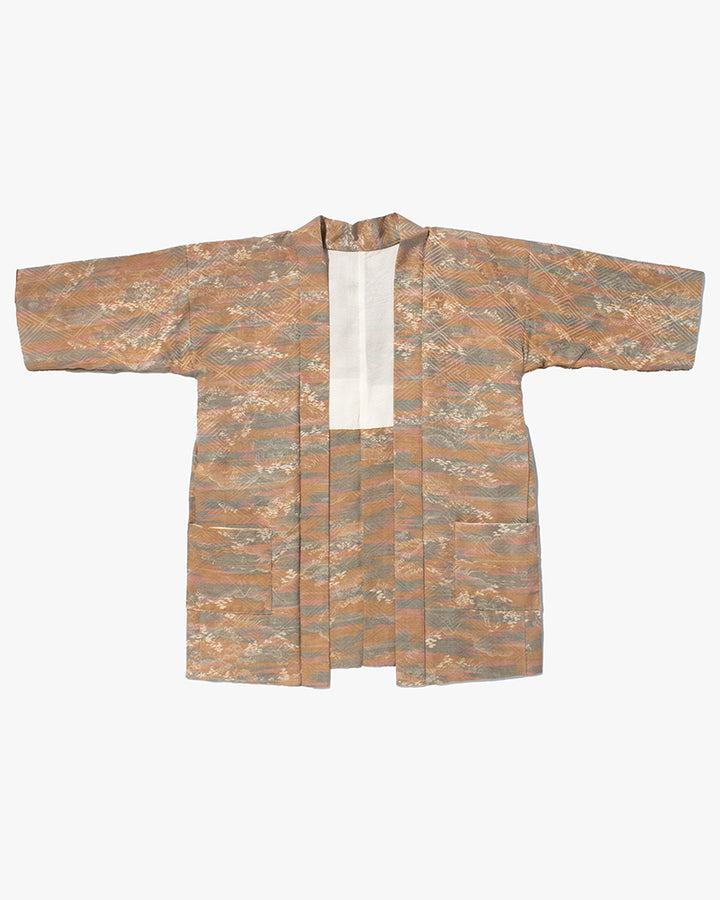Kiriko Custom, Altered Kimono Jacket, Brown Tones with Cream Nature Details