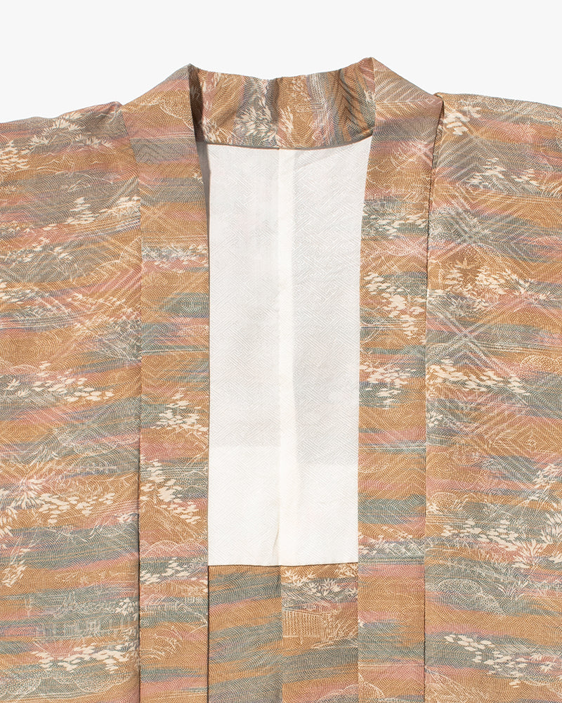 Kiriko Custom, Altered Kimono Jacket, Brown Tones with Cream Nature Details
