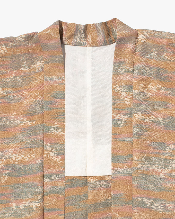 Kiriko Custom, Altered Kimono Jacket, Brown Tones with Cream Nature Details