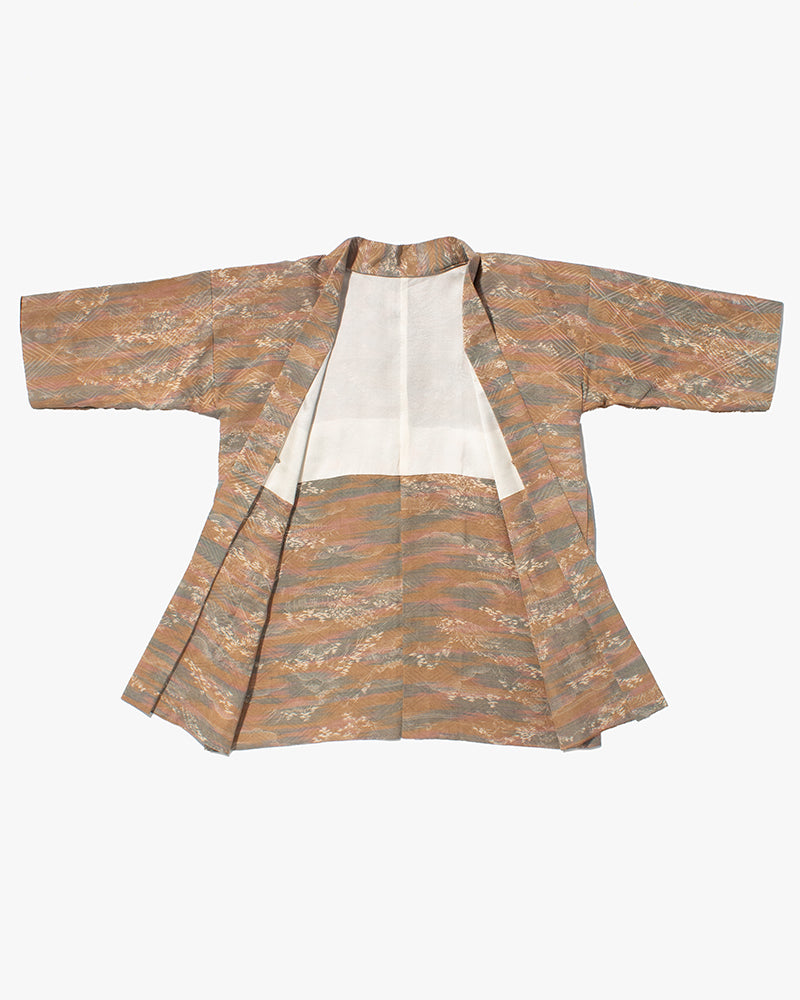 Kiriko Custom, Altered Kimono Jacket, Brown Tones with Cream Nature Details