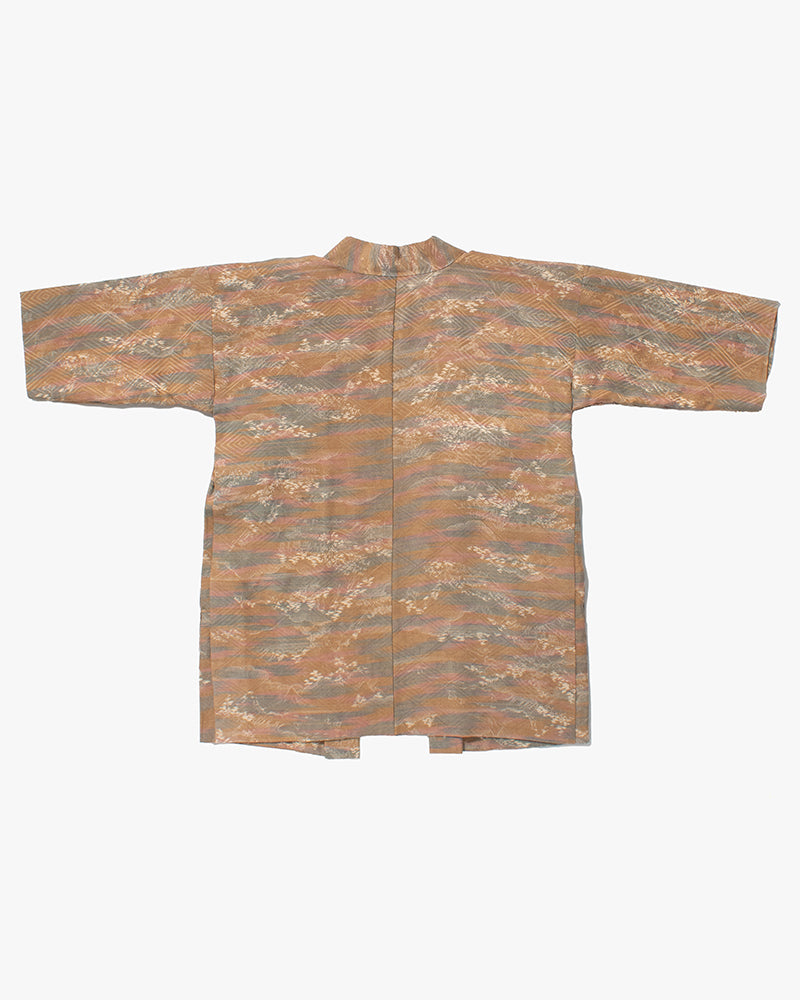Kiriko Custom, Altered Kimono Jacket, Brown Tones with Cream Nature Details