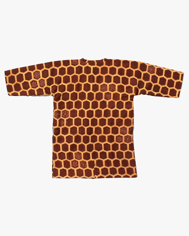 Kiriko Custom, Altered Kimono Jacket, Brown Honeycomb Pattern with Flowers