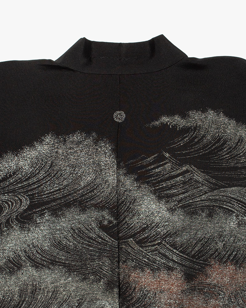Vintage Haori Jacket, Black with Silver, Green, and Red Waves