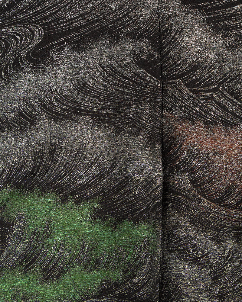 Vintage Haori Jacket, Black with Silver, Green, and Red Waves
