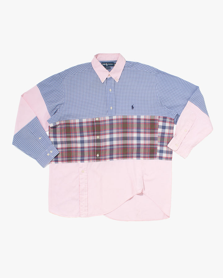U.S. Vintage Button Up Long Sleeve Shirt, La Rocca, Blue Plaid with Shades of Pink - M