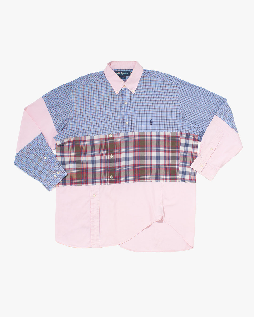 U.S. Vintage Button Up Long Sleeve Shirt, La Rocca, Blue Plaid with Shades of Pink - M