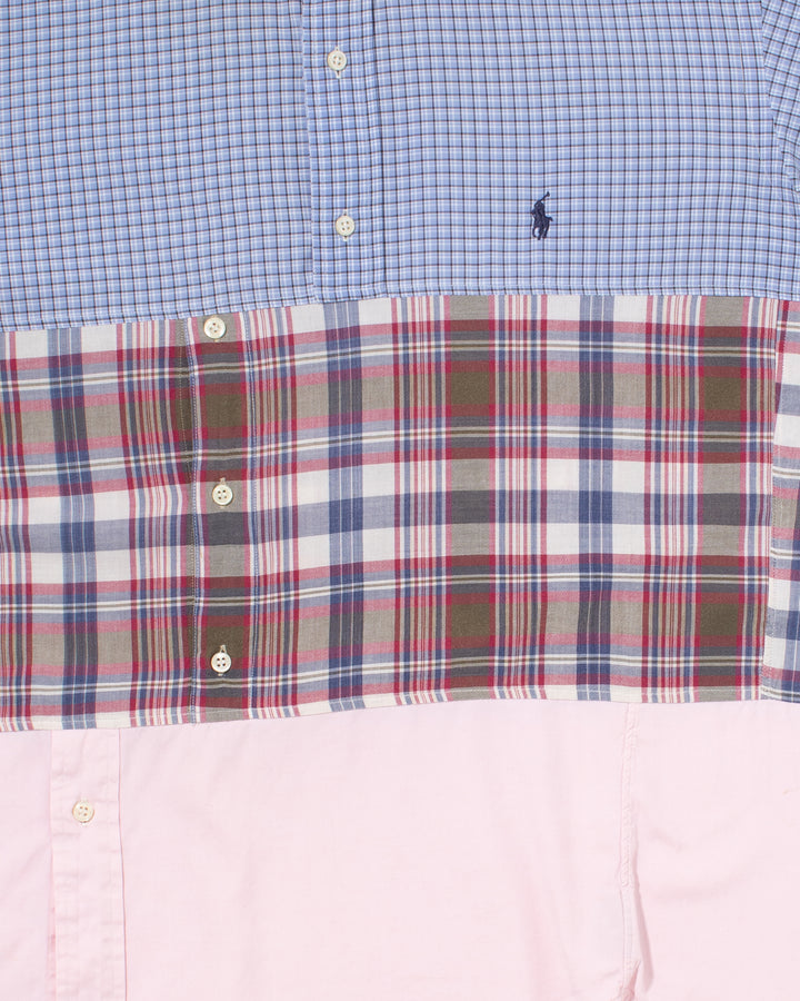 U.S. Vintage Button Up Long Sleeve Shirt, La Rocca, Blue Plaid with Shades of Pink - M