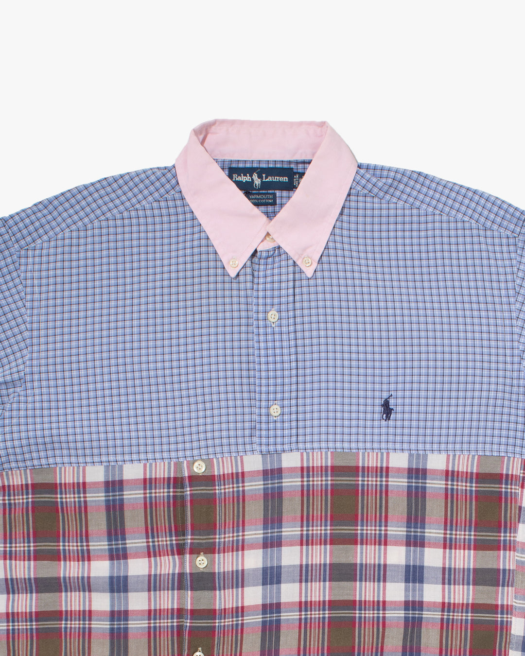 U.S. Vintage Button Up Long Sleeve Shirt, La Rocca, Blue Plaid with Shades of Pink - M