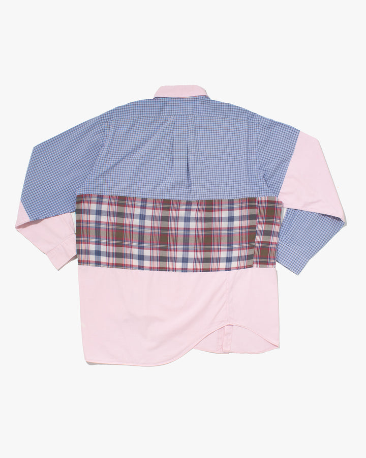 U.S. Vintage Button Up Long Sleeve Shirt, La Rocca, Blue Plaid with Shades of Pink - M