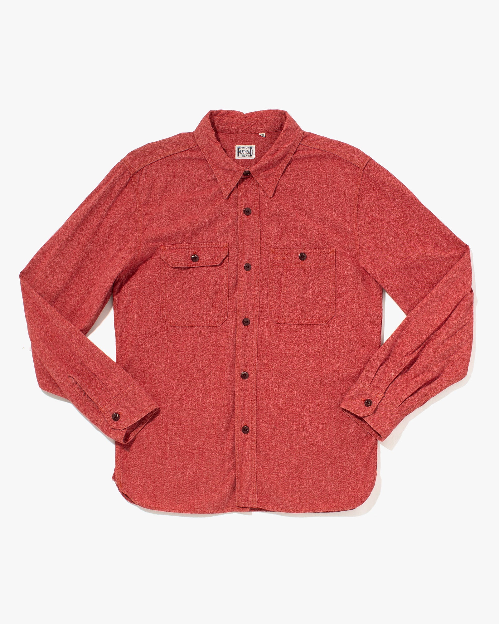 Japanese Repro Denim Button Up Shirt, Flat Head, Red - S