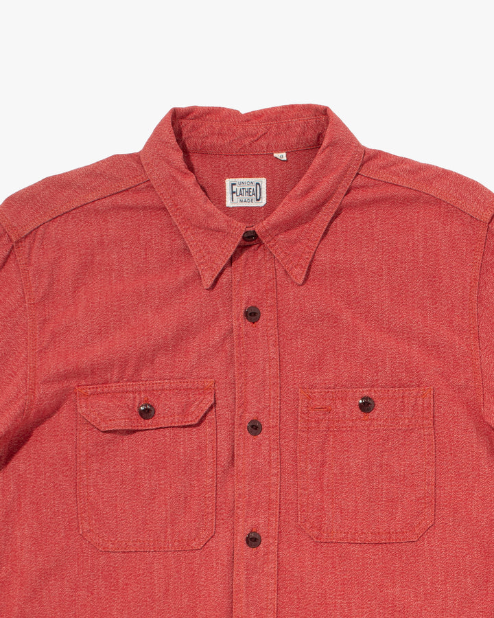 Japanese Repro Denim Button Up Shirt, Flat Head, Red - S