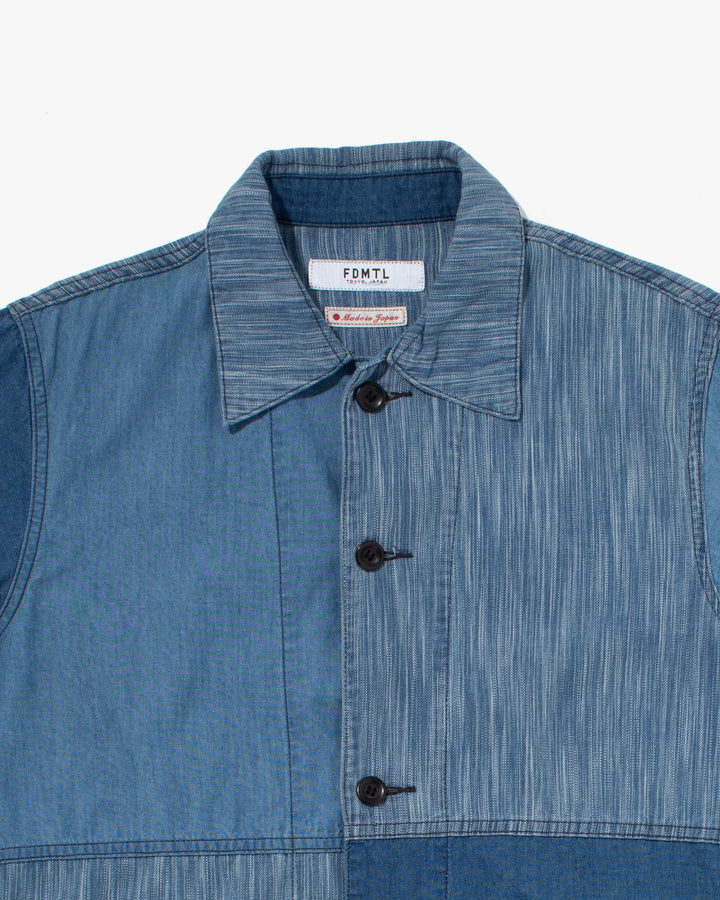 Japanese Repro Denim Button Up Shirt, M, FDMTL, Patchwork Denim
