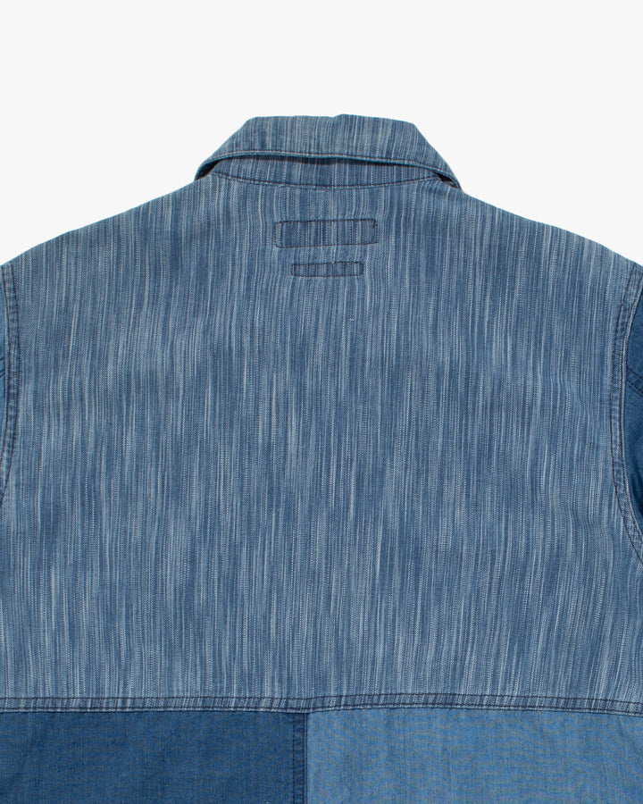 Japanese Repro Denim Button Up Shirt, M, FDMTL, Patchwork Denim