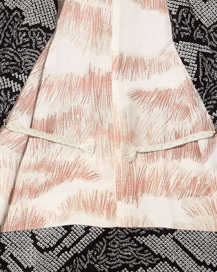 Kiriko Custom, Altered Haori Jacket, Full Shibori, Black with White Seigaiha and Leaves
