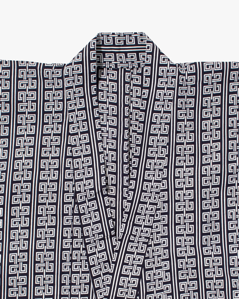 Kiriko Custom, Altered Yukata Jacket, Indigo with White Geometric Pattern