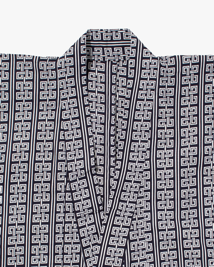 Kiriko Custom, Altered Yukata Jacket, Indigo with White Geometric Pattern