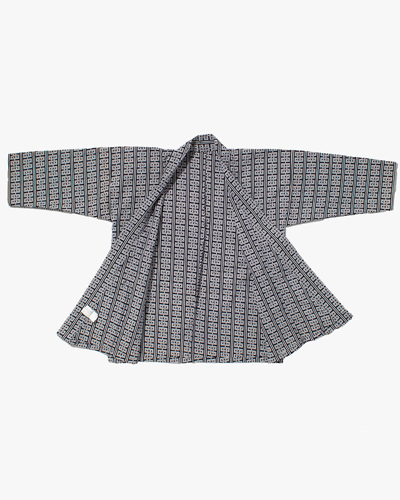 Kiriko Custom, Altered Yukata Jacket, Indigo with White Geometric Pattern