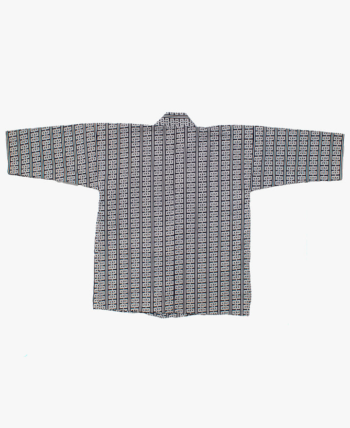 Kiriko Custom, Altered Yukata Jacket, Indigo with White Geometric Pattern