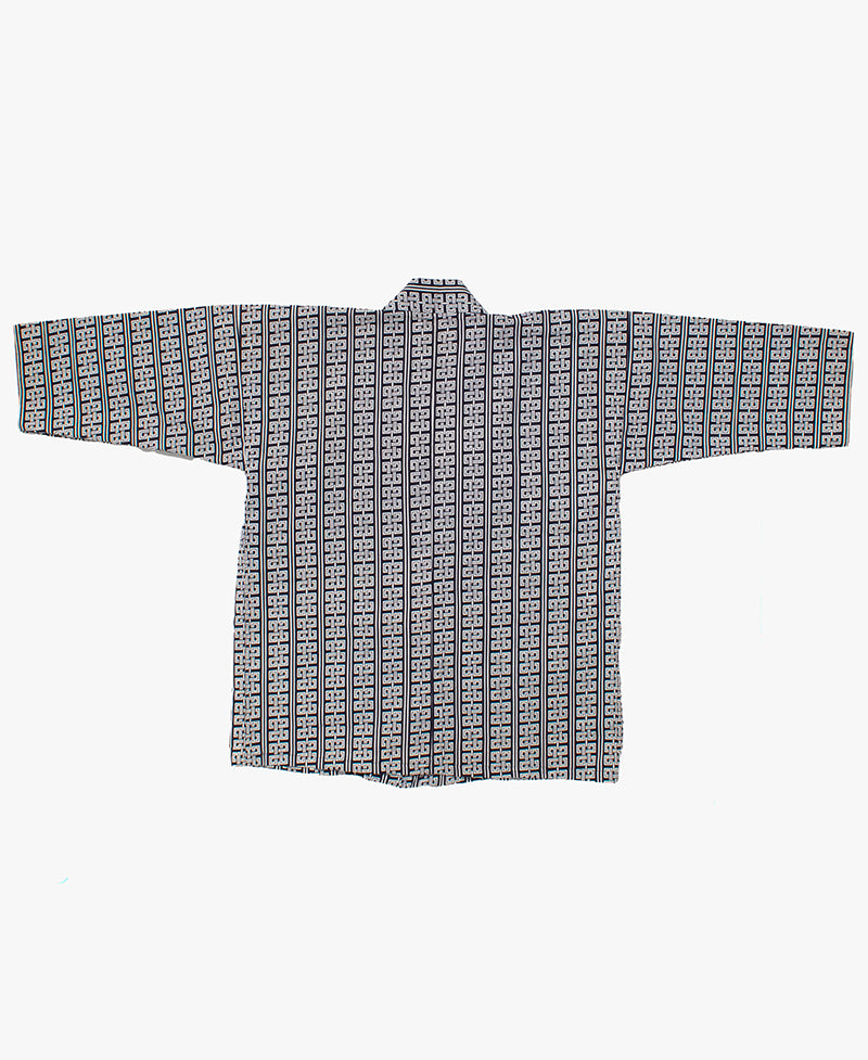 Kiriko Custom, Altered Yukata Jacket, Indigo with White Geometric Pattern
