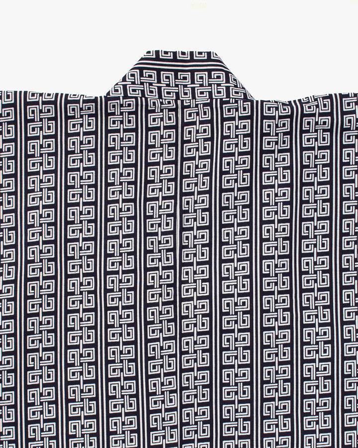 Kiriko Custom, Altered Yukata Jacket, Indigo with White Geometric Pattern