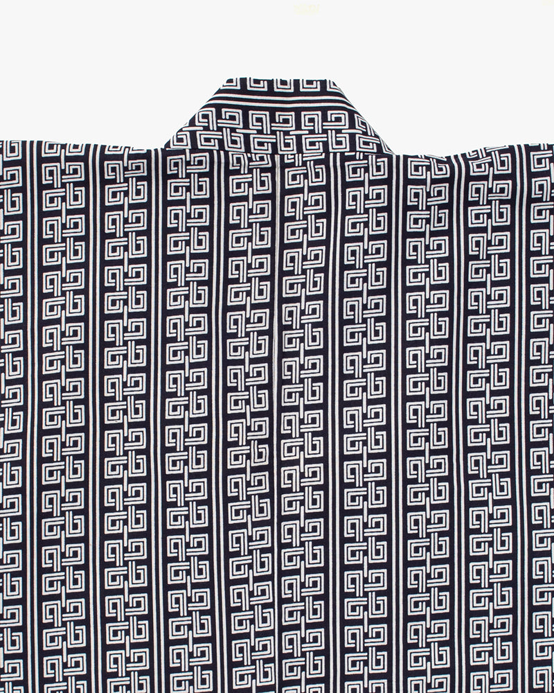 Kiriko Custom, Altered Yukata Jacket, Indigo with White Geometric Pattern