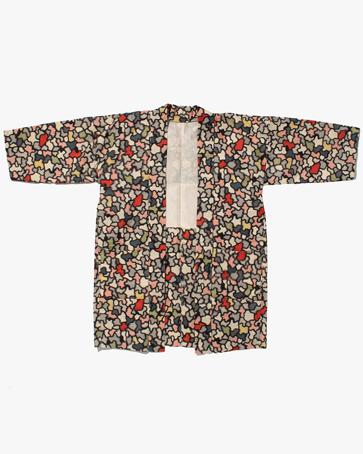 Kiriko Custom, Altered Haori Jacket, Cream with Multicolor Organic Pattern