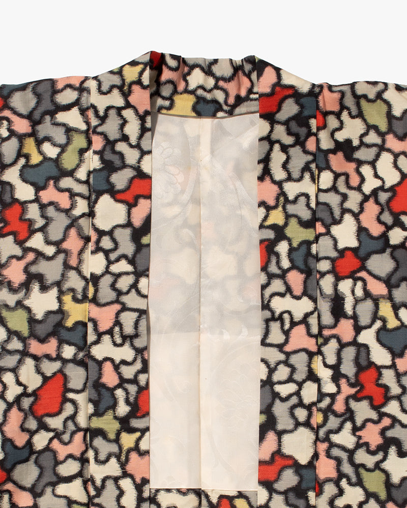 Kiriko Custom, Altered Haori Jacket, Cream with Multicolor Organic Pattern