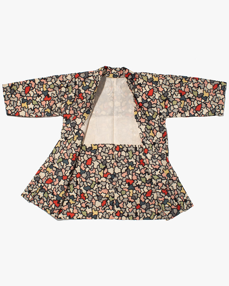 Kiriko Custom, Altered Haori Jacket, Cream with Multicolor Organic Pattern