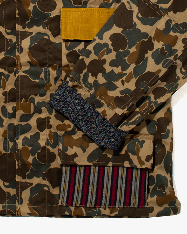 Kiriko Custom Military Jacket, Camo Patched, Obi Peacock 