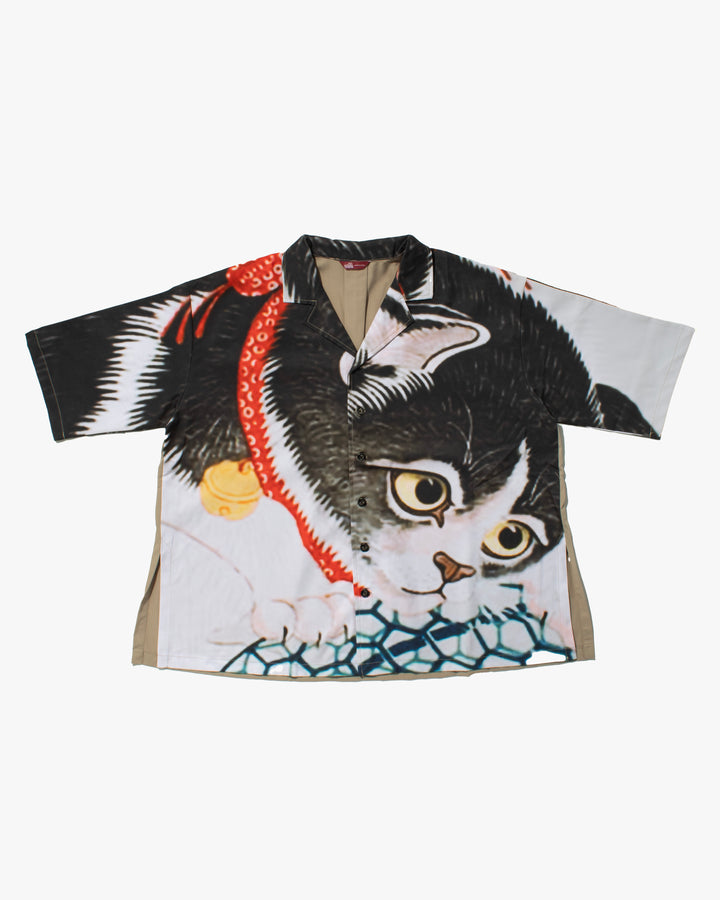 Wa-Modern Short Sleeve Button Up Shirt, Be Neko