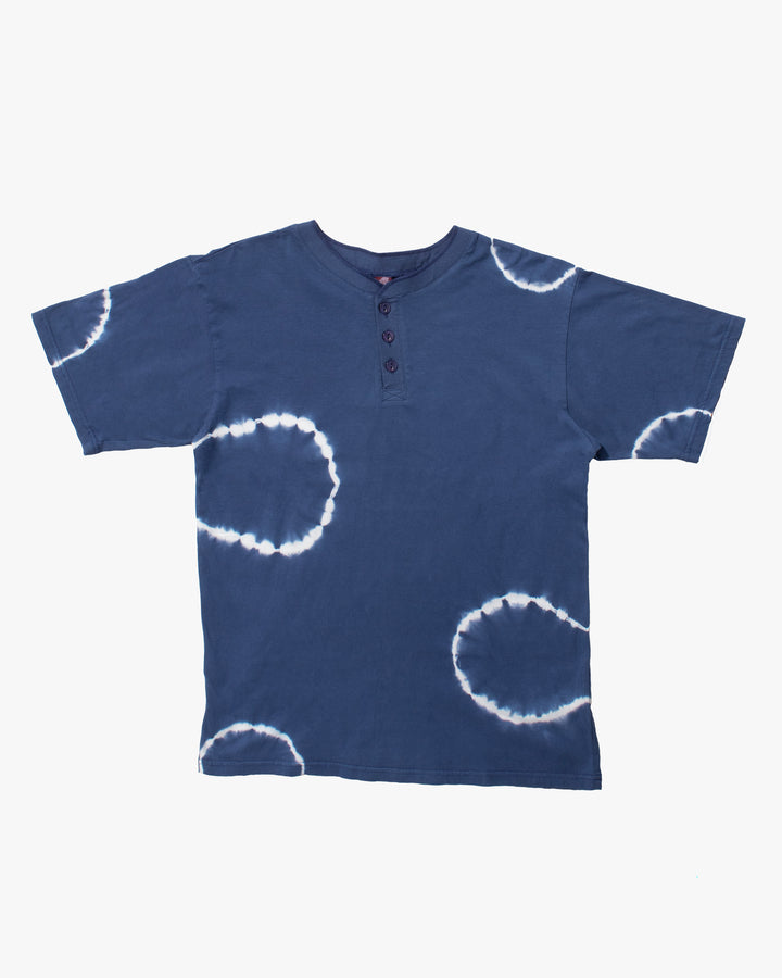 Wa-Modern, Short Sleeve Button Up Tunic, Blue Shibori Tye Dye