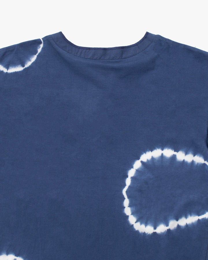 Wa-Modern, Short Sleeve Button Up Tunic, Blue Shibori Tye Dye