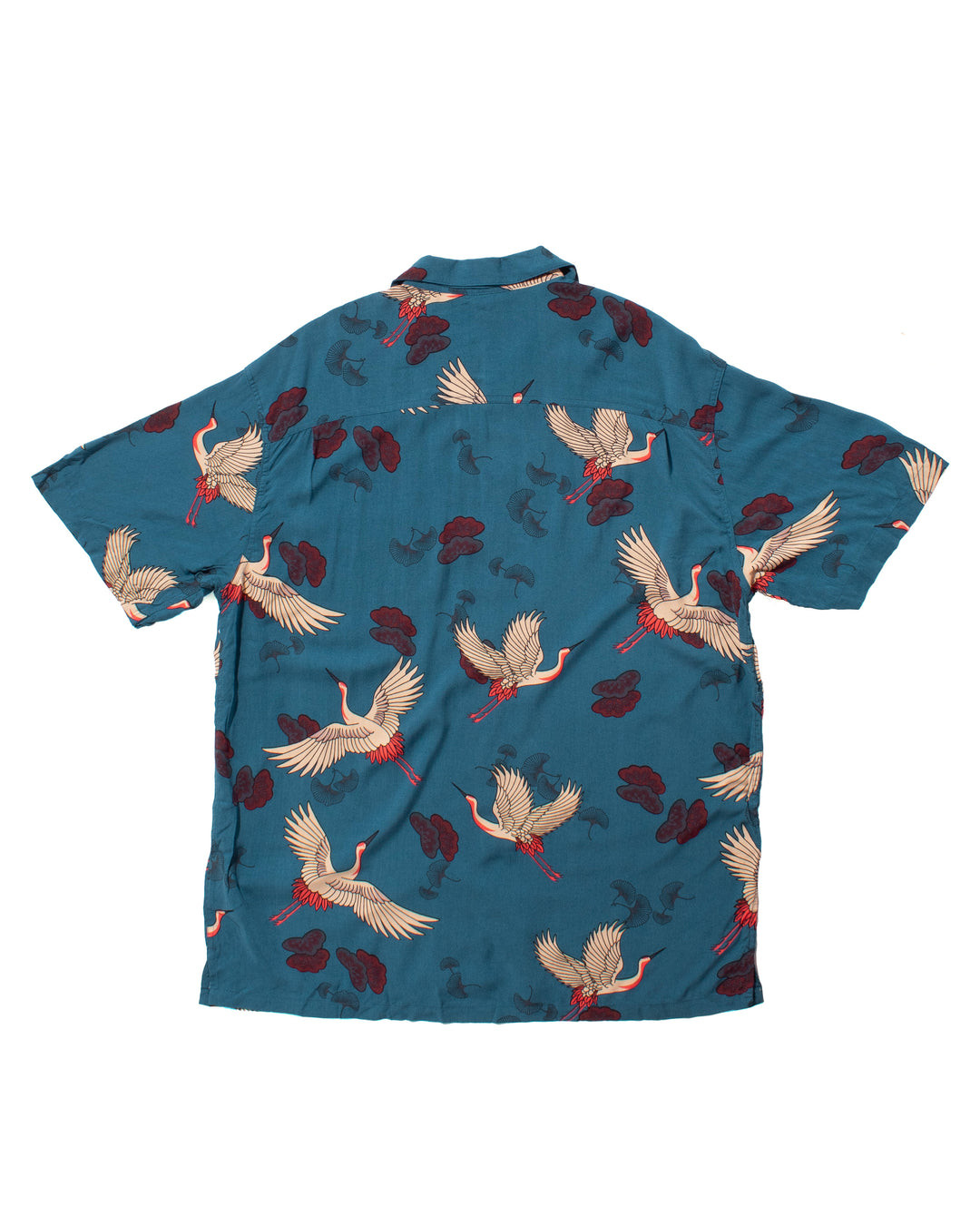 Japanese Repro Shirt, Short Sleeve Aloha Shirt, Styled By Originals Hawaiian Surf, Teal with Cranes - 2XL