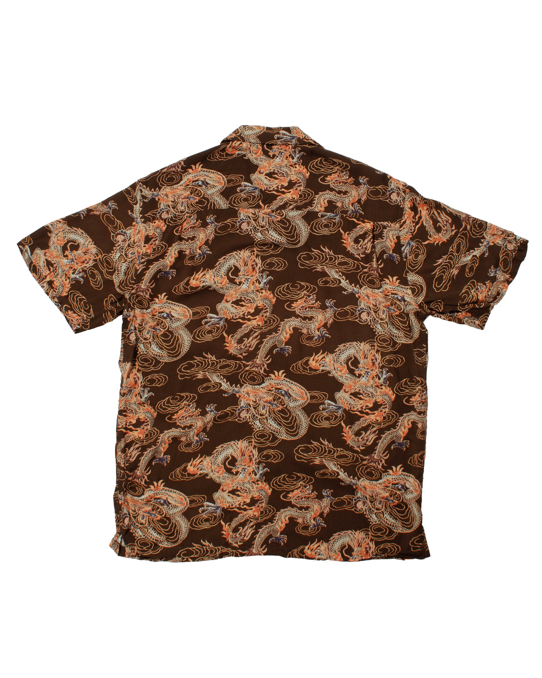 Japanese Repro Shirt, Short Sleeve Aloha Shirt, Styled By Originals Hawaiian Surf, Brown with Dragons - XL