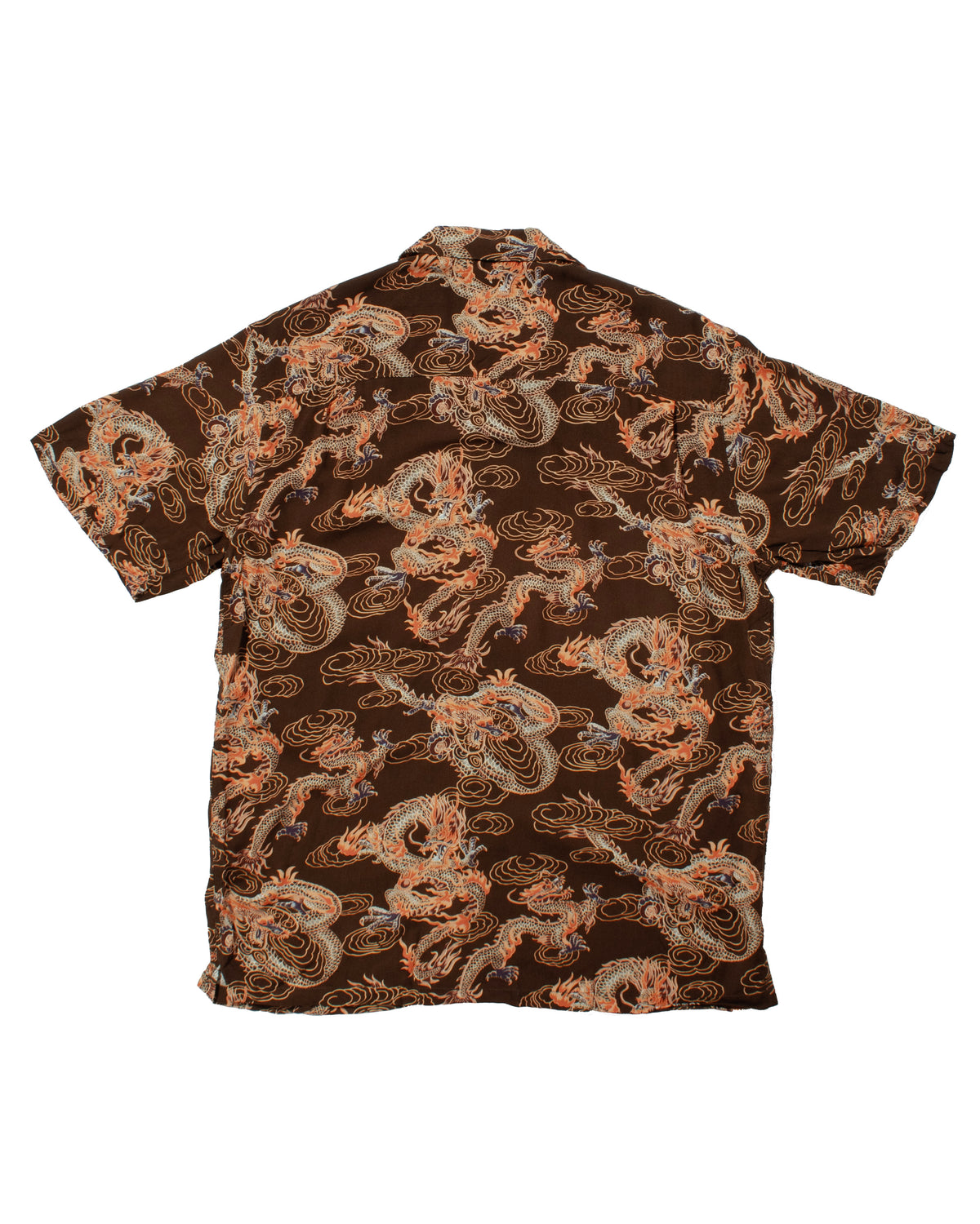 Japanese Repro Shirt, Short Sleeve Aloha Shirt, Styled By Originals Hawaiian Surf, Brown with Dragons - XL