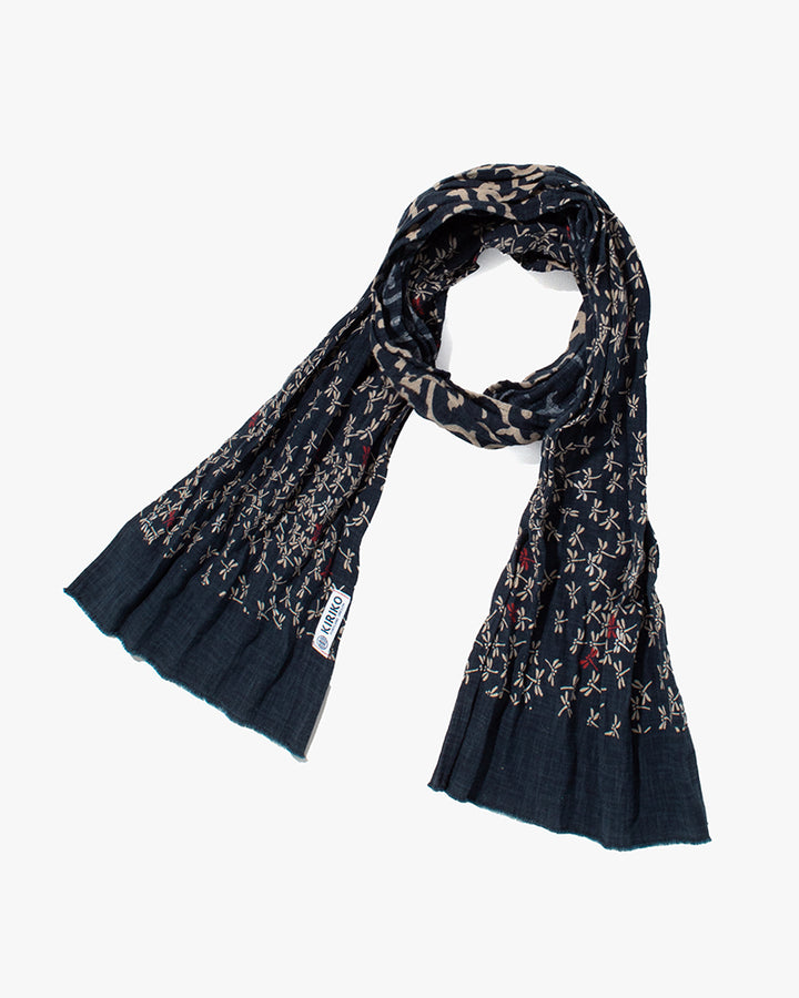 Kiriko Original Scarf, Kiji, Indigo Tonbo with Red and Karakusa