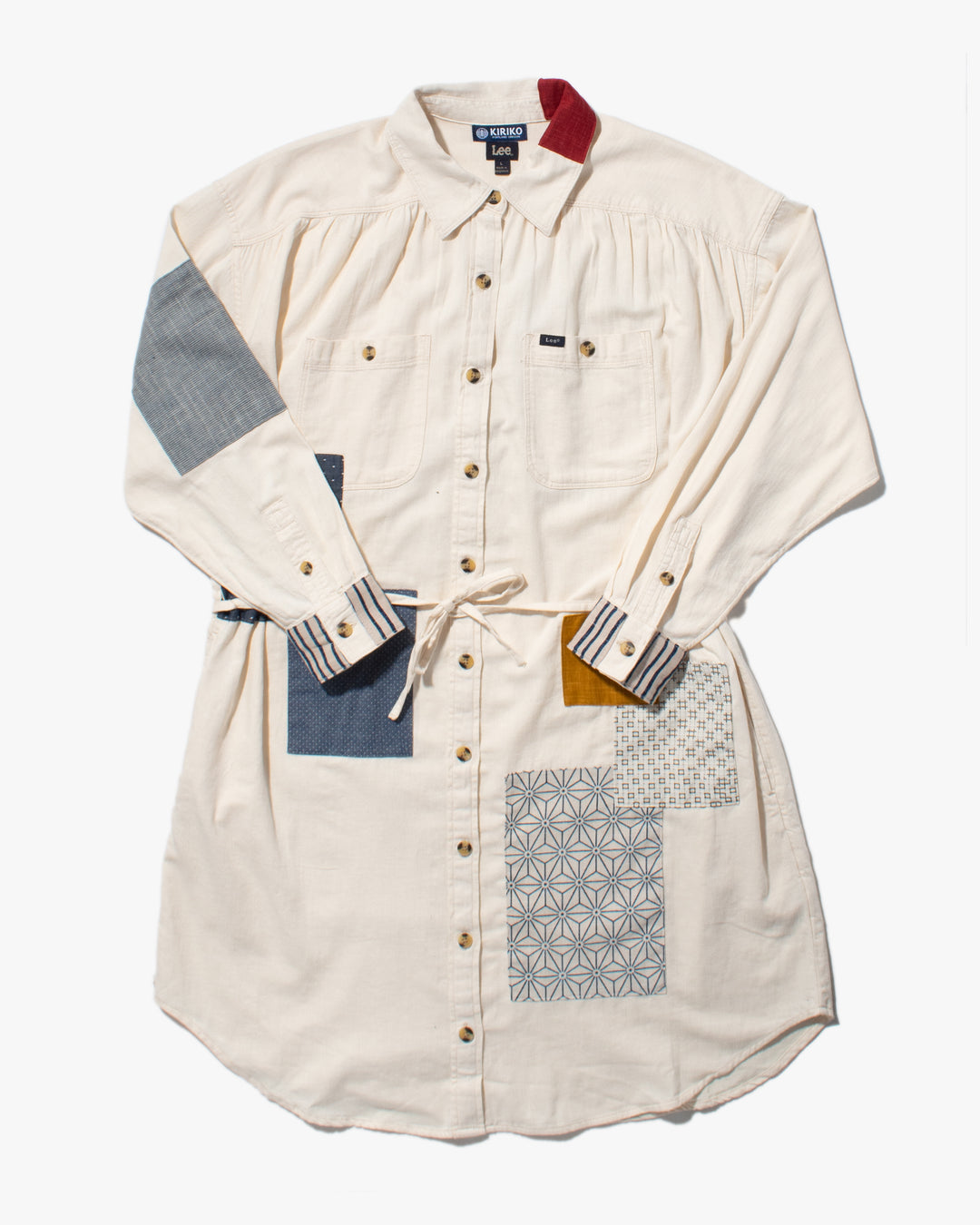 Kiriko Custom Patched Lee Shirt Dress, Cream