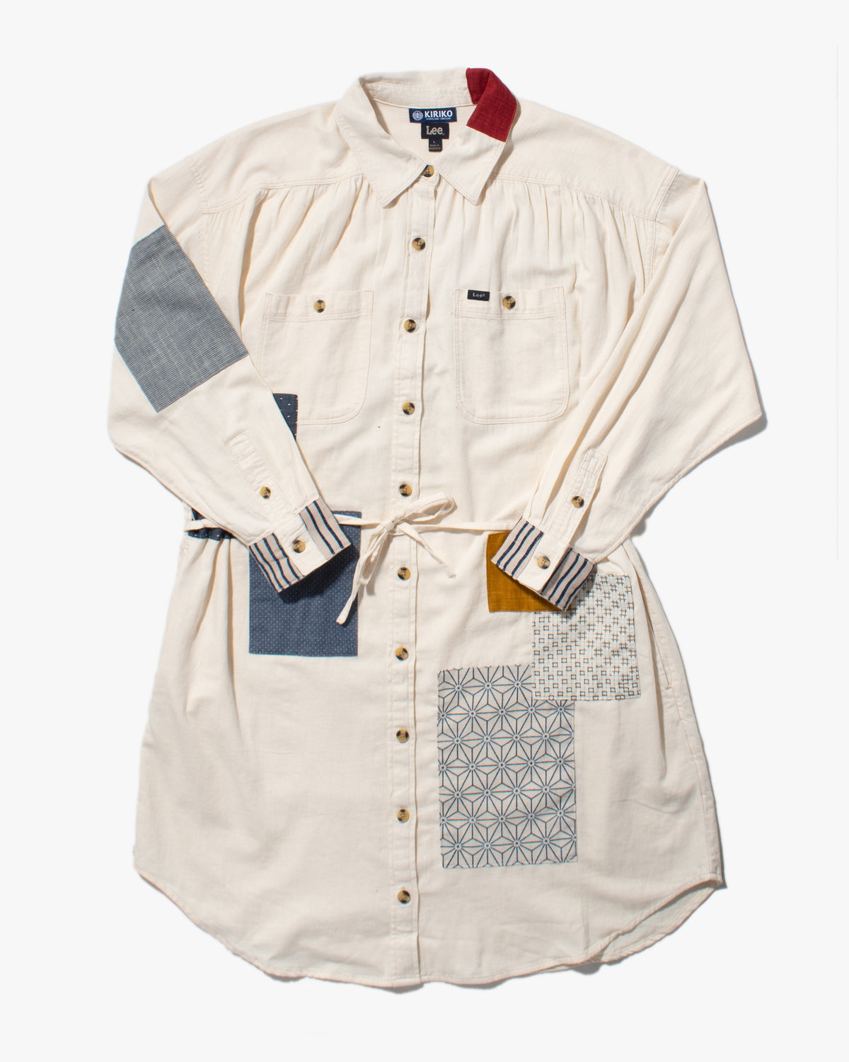 Kiriko Custom Patched Lee Shirt Dress, Cream