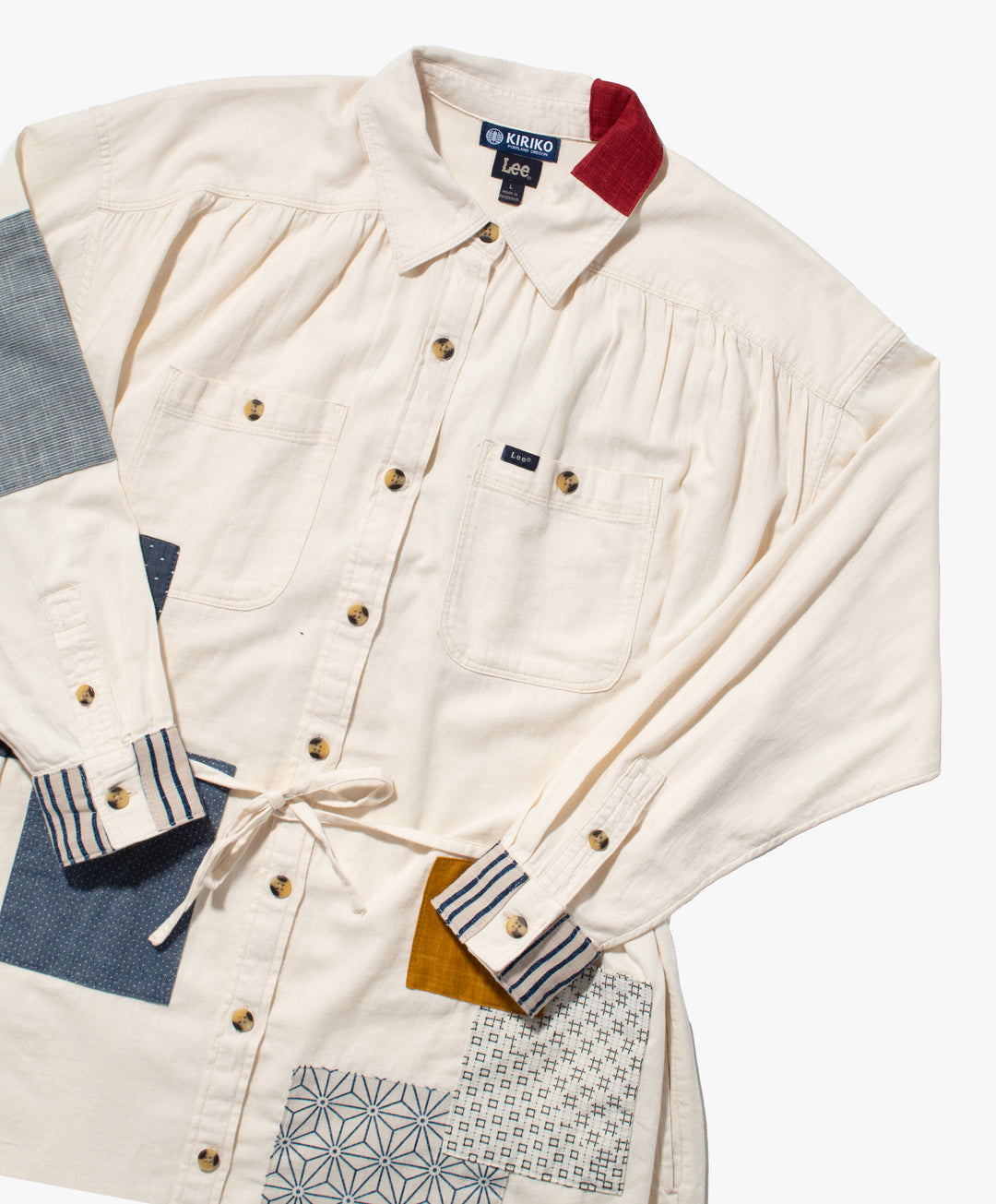 Kiriko Custom Patched Lee Shirt Dress, Cream