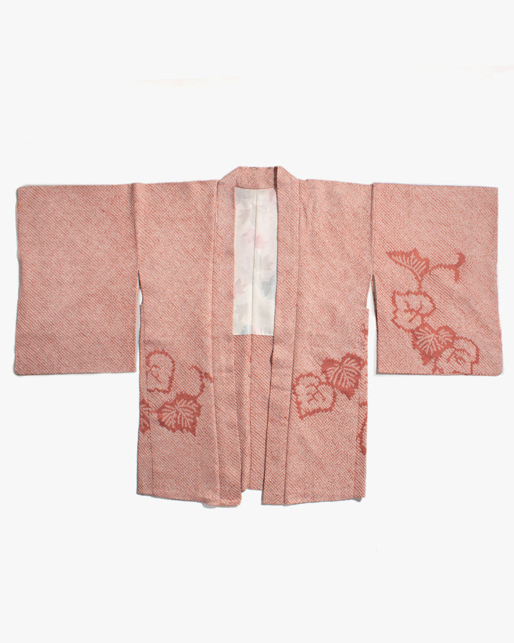 Vintage Haori Jacket, Full Shibori, Burnt Orange Leaves