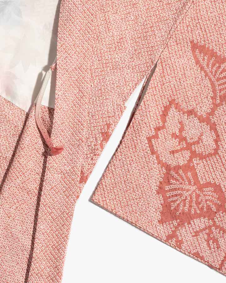 Vintage Haori Jacket, Full Shibori, Burnt Orange Leaves