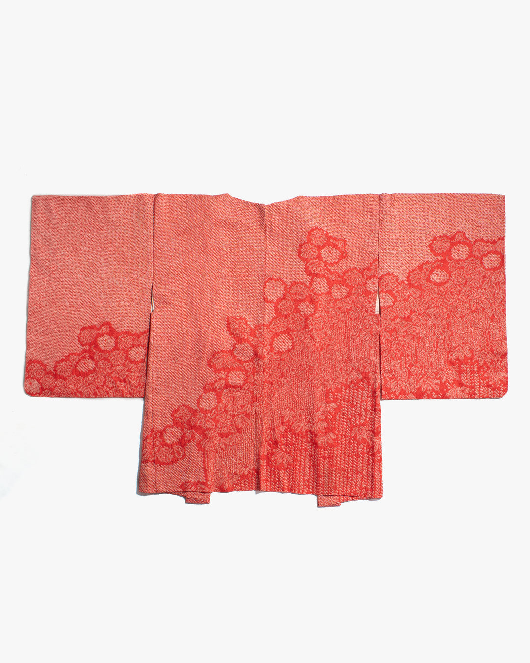 Vintage Haori Jacket, Full Shibori, Salmon with Floral Detail