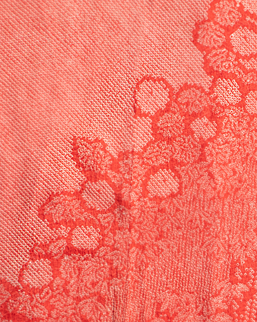 Vintage Haori Jacket, Full Shibori, Salmon with Floral Detail