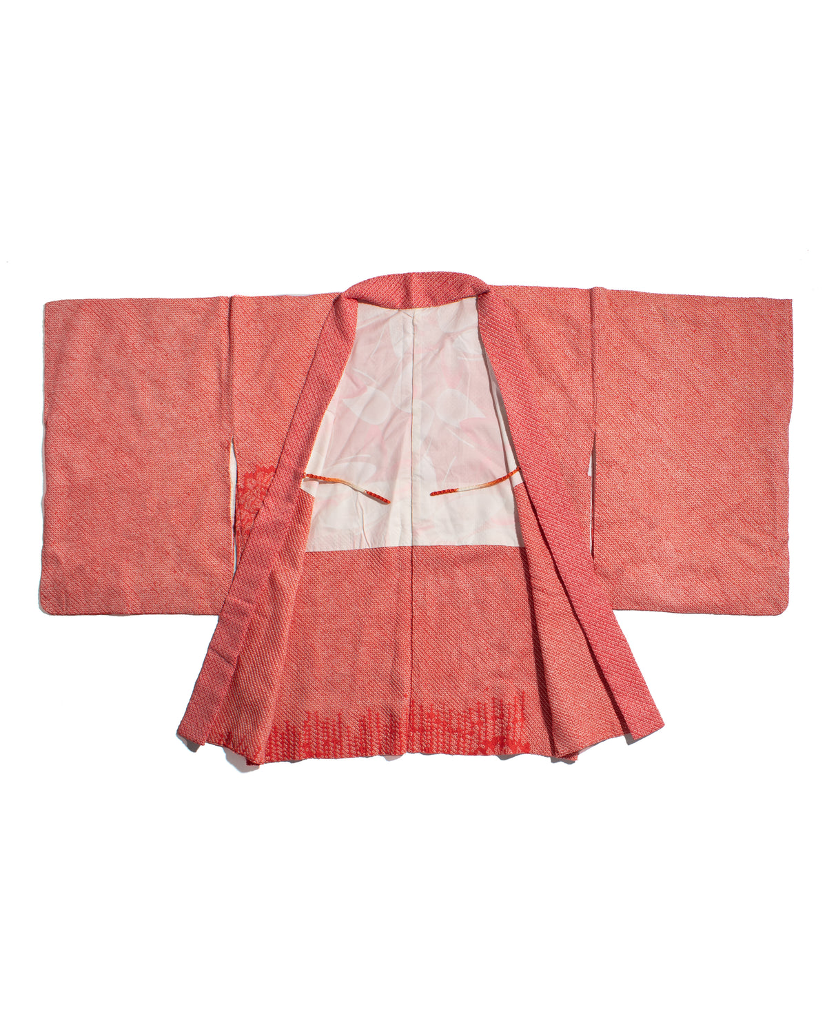 Vintage Haori Jacket, Full Shibori, Salmon with Floral Detail