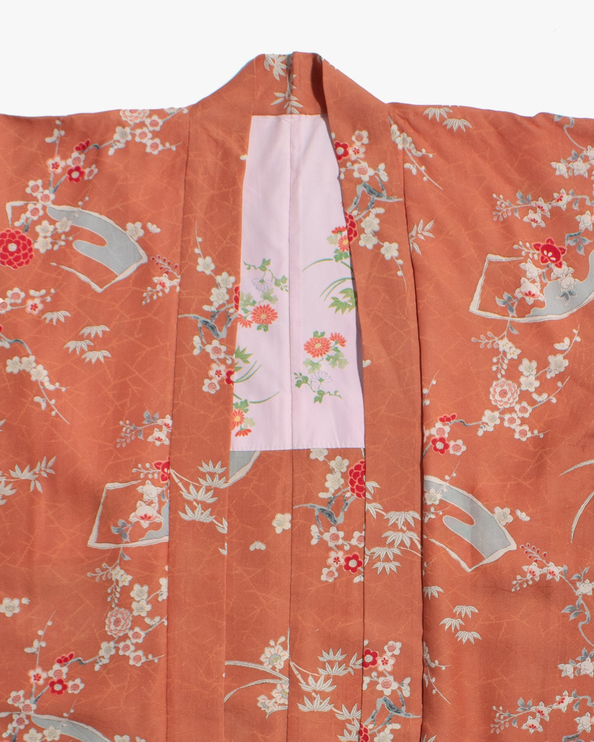 Vintage Haori Jacket, Orange with Floral and Greenery