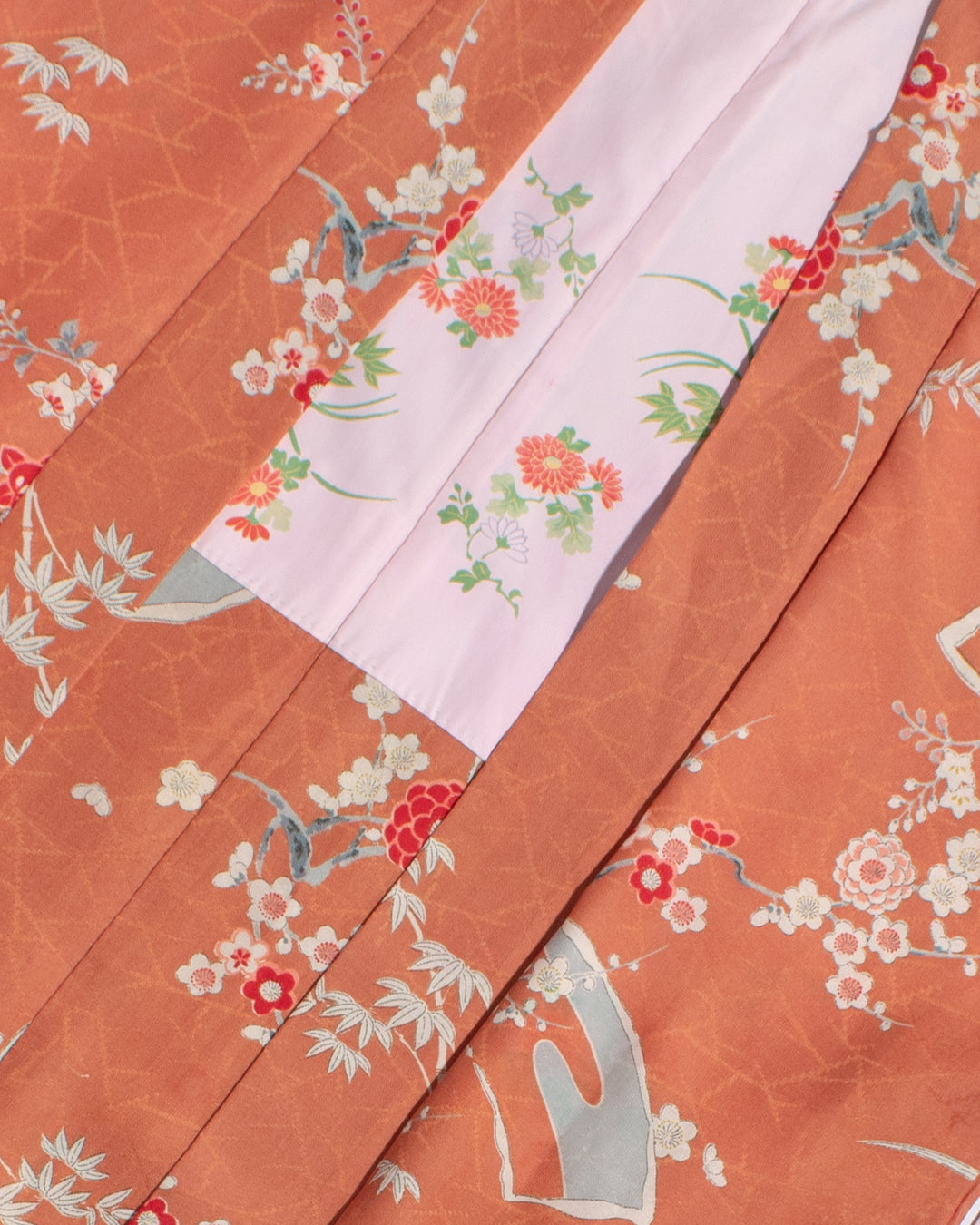 Vintage Haori Jacket, Orange with Floral and Greenery