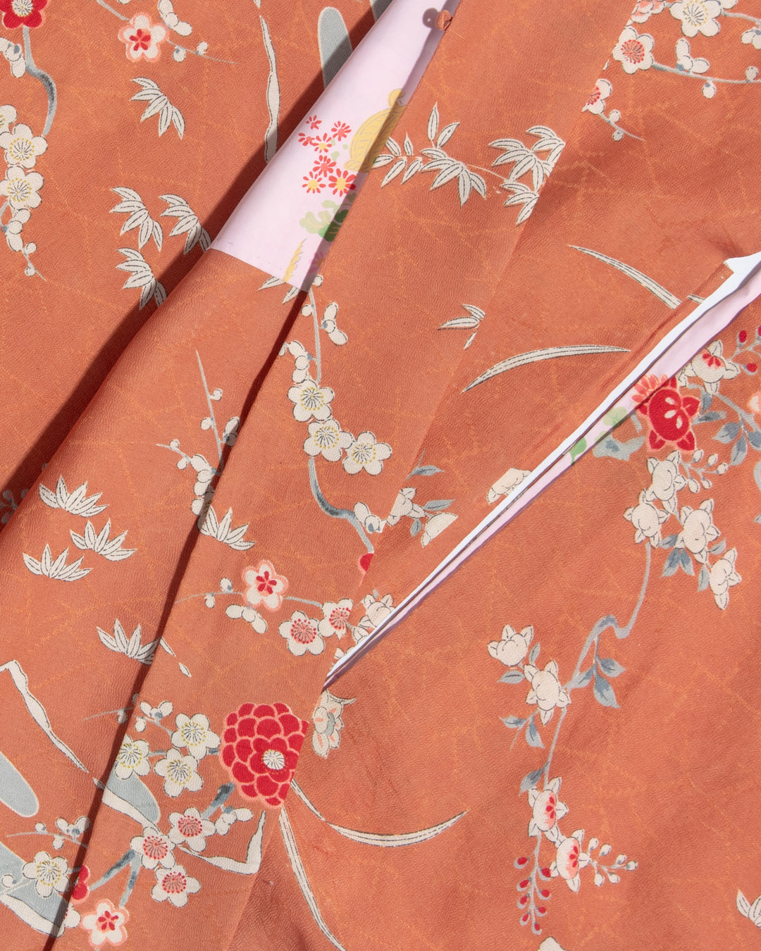 Vintage Haori Jacket, Orange with Floral and Greenery
