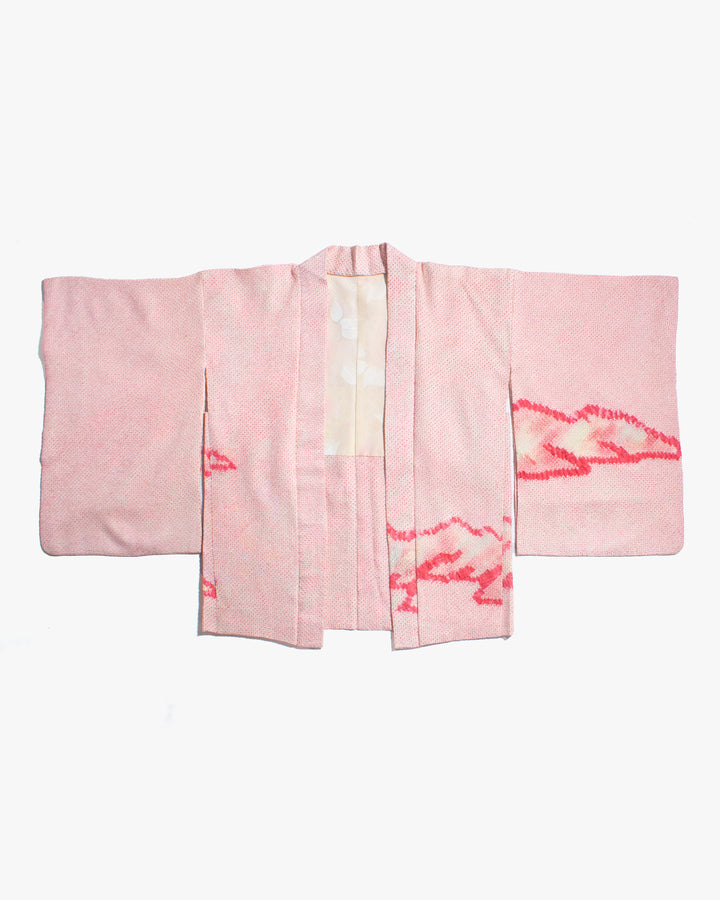 Vintage Haori Jacket, Full Shibori, Abstract Pink Mountains