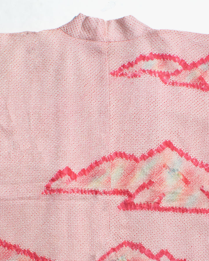 Vintage Haori Jacket, Full Shibori, Abstract Pink Mountains