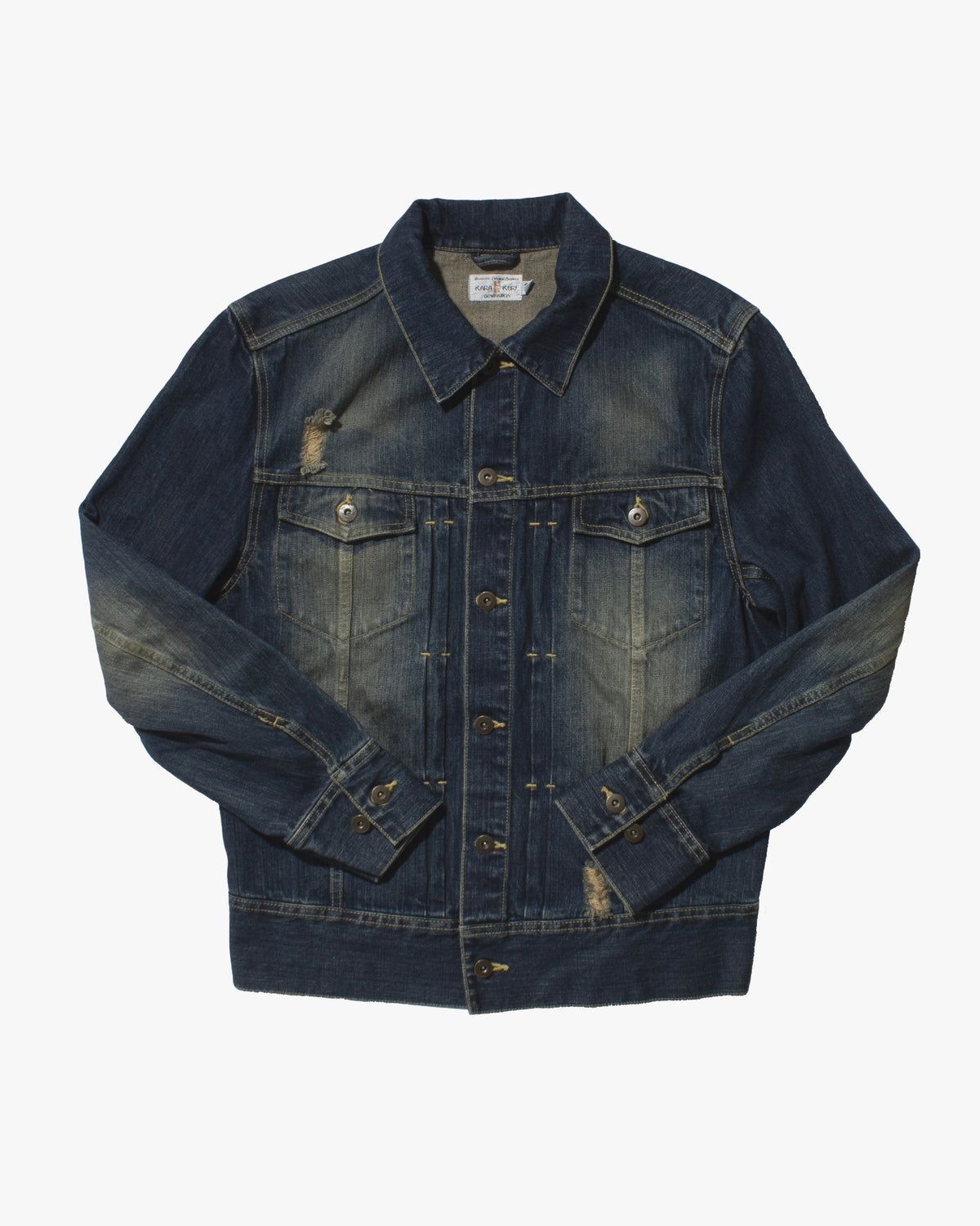 Japanese Repro Denim Trucker Jacket, L, Karakuri, Type 3, Floral and Clouds